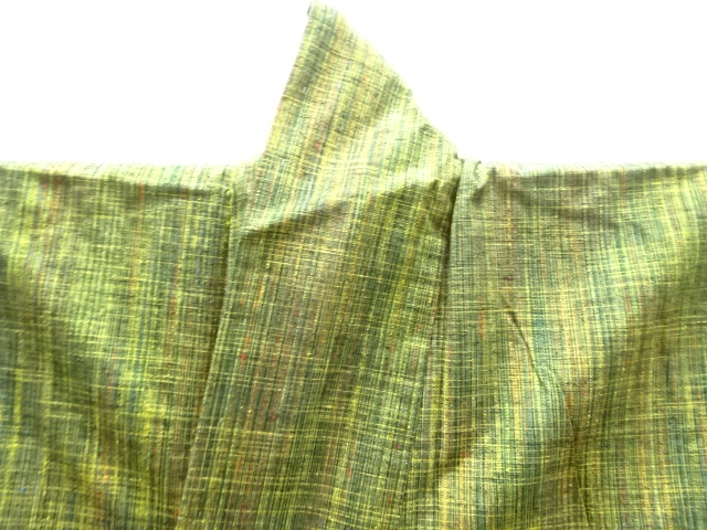  縞織り出し手織り紬単衣着物